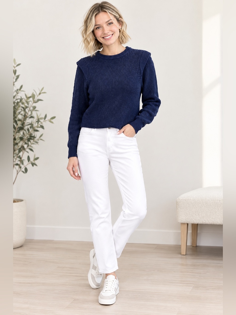 525 America ($139USD) Navy 100% Cotton Knit Crew Sweater